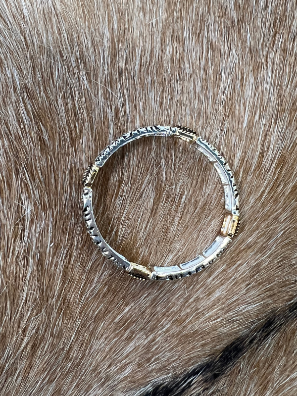 Basket Weave With Gold Engraving Square Thin Stretch Bracelet