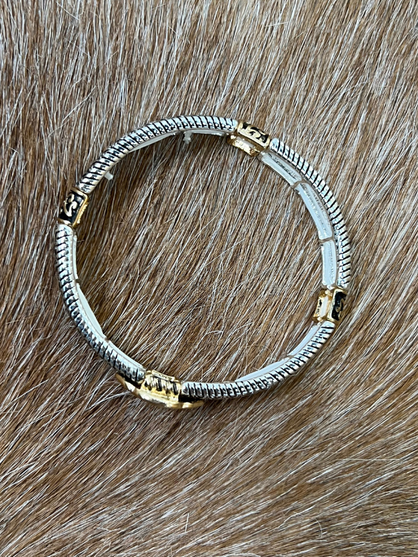 Basket Weave With Gold Engraving Square Thin Stretch Bracelet