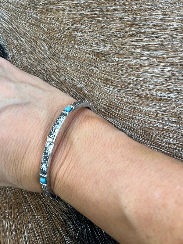 Turquoise Square Charms with Silver Stretch Bracelet