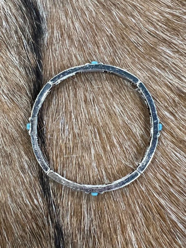 Turquoise Square Charms with Silver Stretch Bracelet