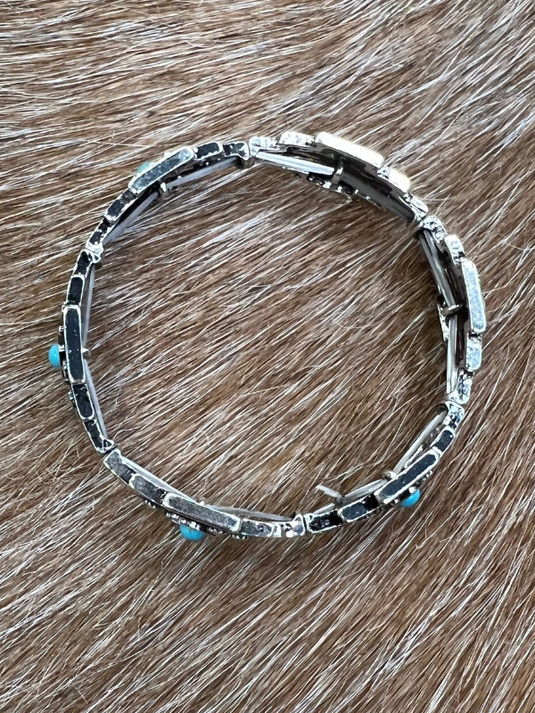 Aztec Print With Silver Stretch Bracelet