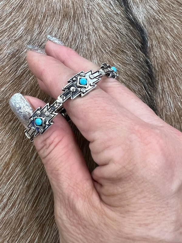 Aztec Print With Silver Stretch Bracelet