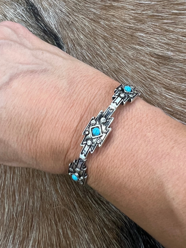 Aztec Print With Silver Stretch Bracelet