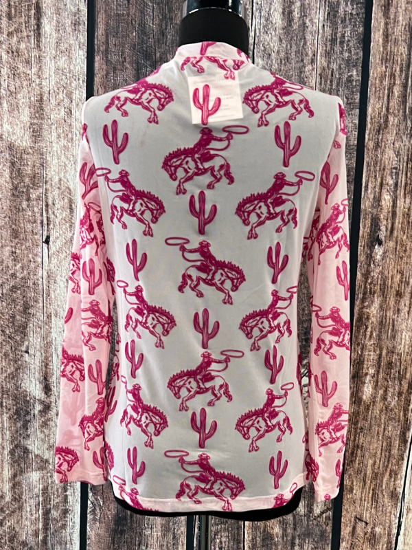 Merigold Kiss Pink Bucking Horses Velvet Mesh Top