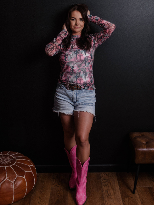 Merigold Kiss Country Road LS Mesh Top