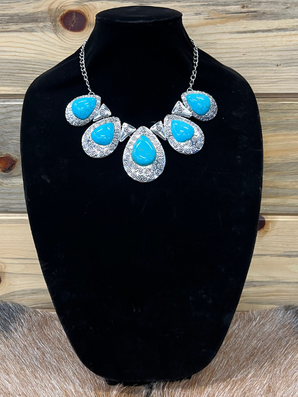 Large Teardrop + Triangles Turquoise Necklace