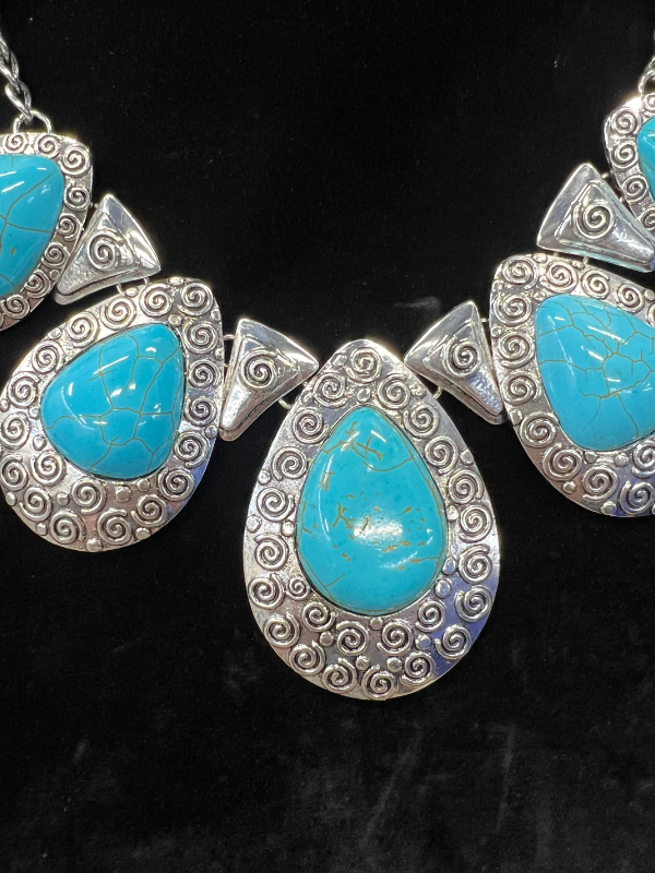 Large Teardrop + Triangles Turquoise Necklace