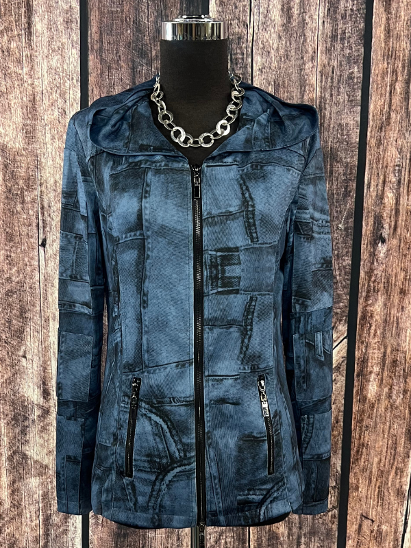 Denim Patch Print Zip Hoody Jacket OO La La