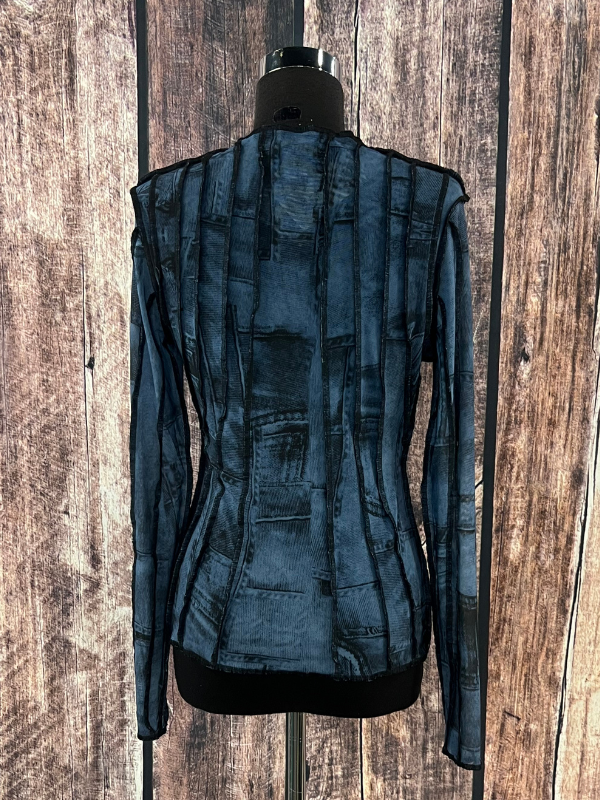 Denim Patch Print Vertical Mesh Top OO La La