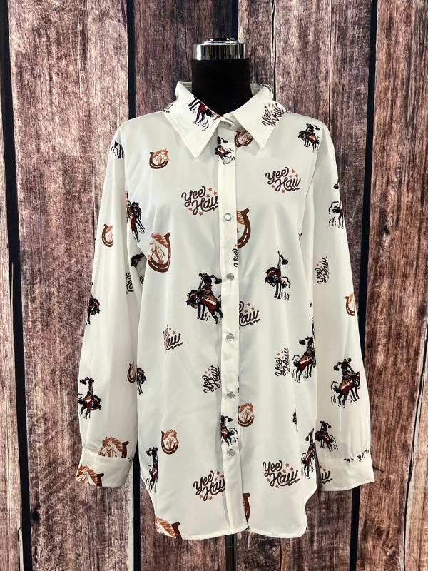 Merigold Kiss Yee Haw Pearl Snap Button Down Shirt