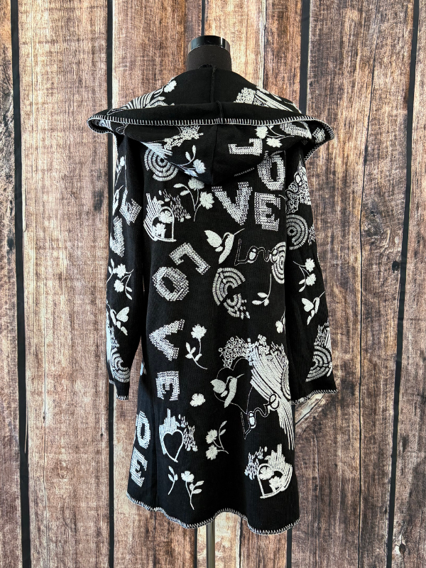 Adore Black & White Embroidered Cardigan With Hood