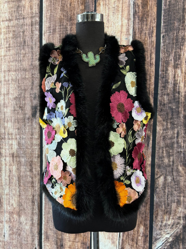 Flowered Black Vest Adore