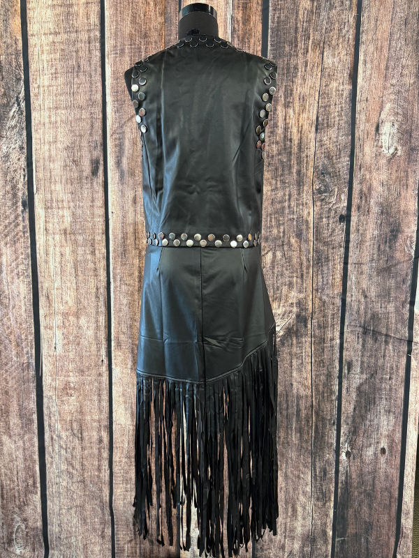 Adore Black Faux Leather Fringe Skirt M Adore Black Faux Leather Fringe Skirt M