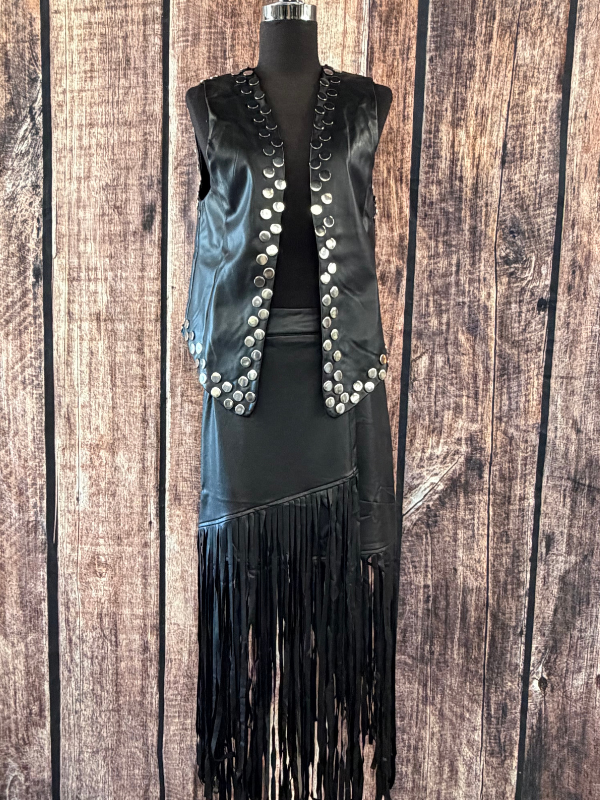 Adore Black Faux Leather Fringe Skirt