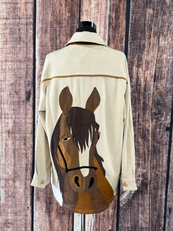 Way Tan Horse Button Up Top With Pockets