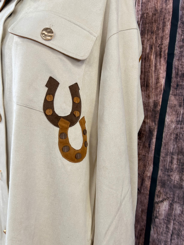 Way Tan Horse Button Up Top With Pockets