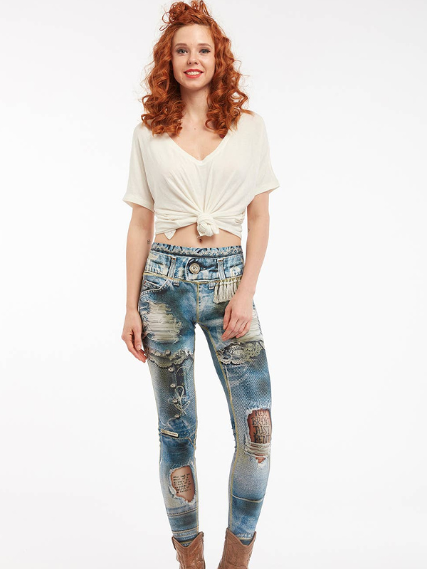 IPNG Design - Denim Print Leggings Ripped