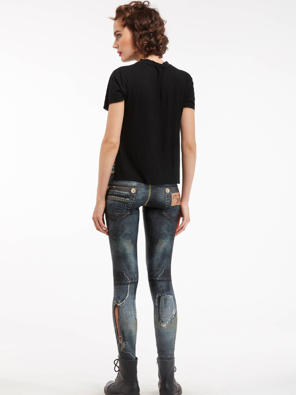 IPNG Design - Denim Print Leggings Ripped Black