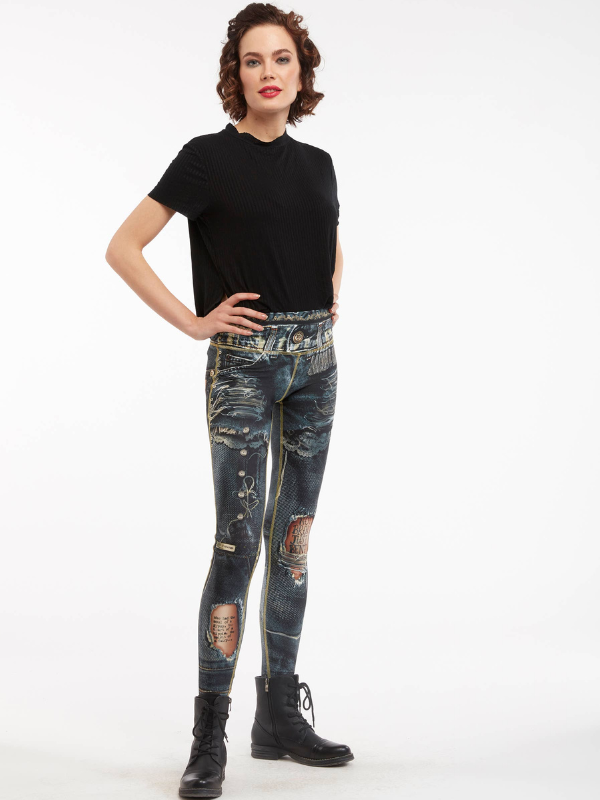 IPNG Design - Denim Print Leggings Ripped Black