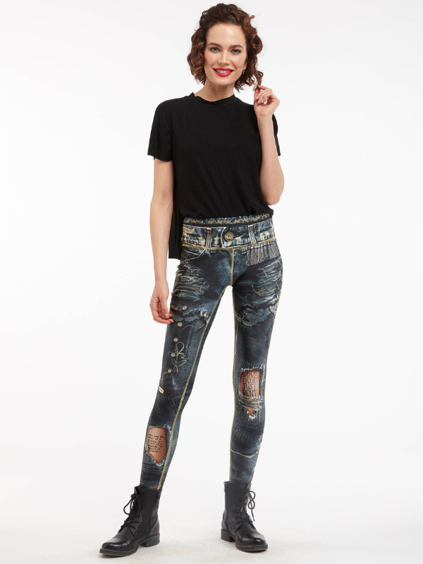 IPNG Design - Denim Print Leggings Ripped Black