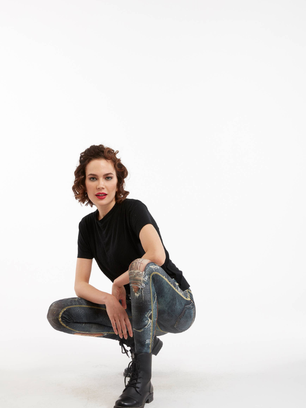 IPNG Design - Denim Print Leggings Ripped Black