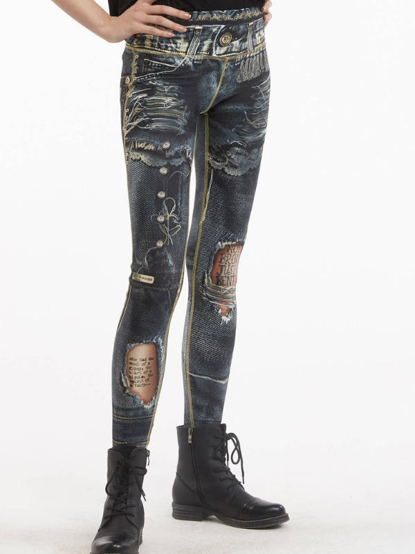 IPNG Design - Denim Print Leggings Ripped Black