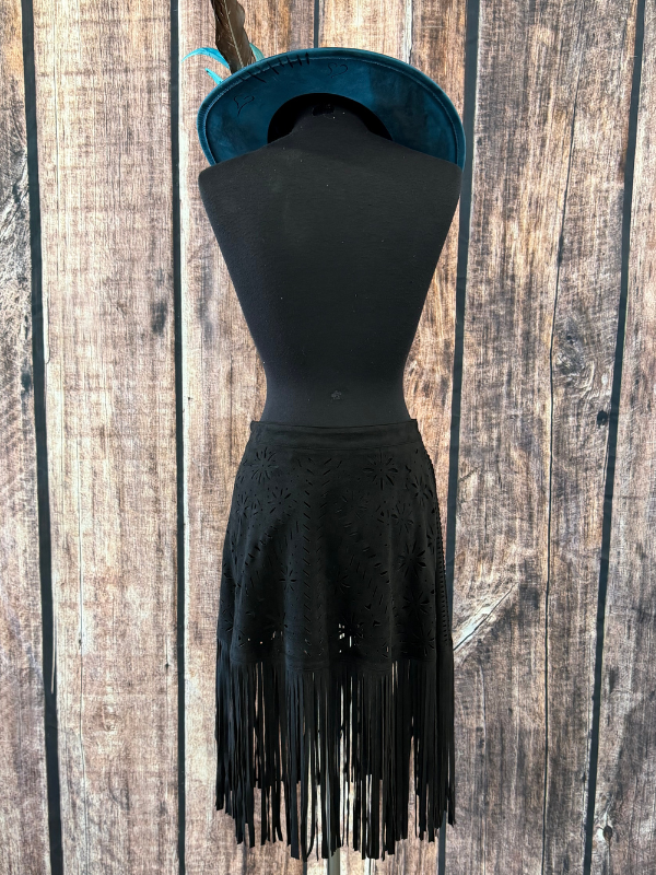 Adore Black Fringe Skirt Medium Length