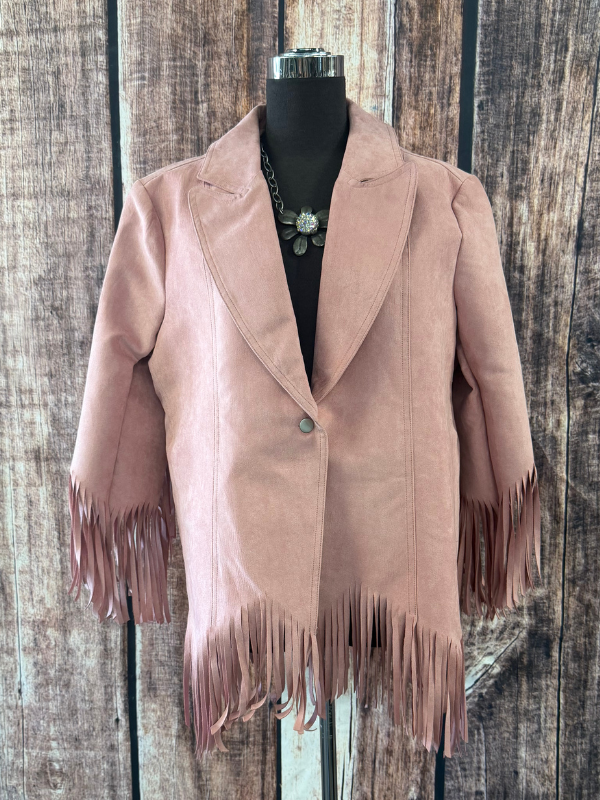 Adore Light Pink Fringe Jacket With Pockets