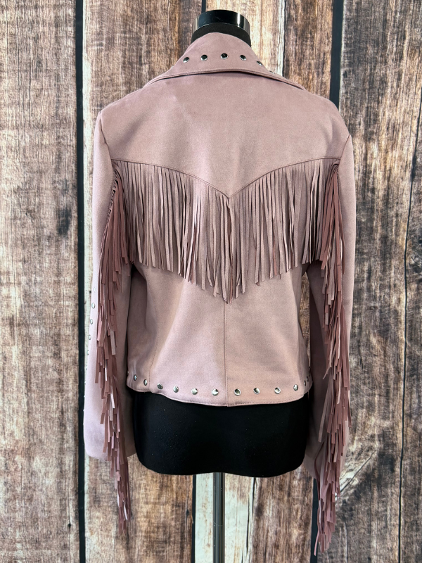 Adore Light Pink Fringe Jacket With Pockets & Studs