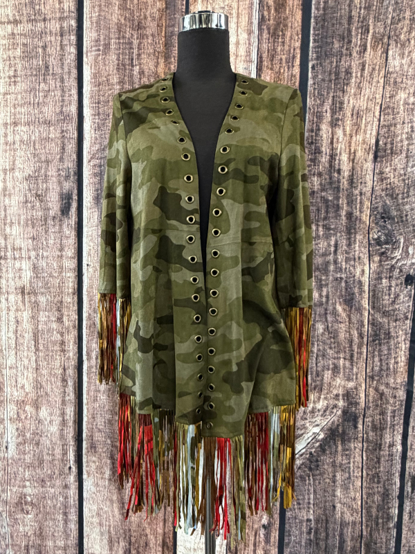 Adore Camo Suede Fringe Duster