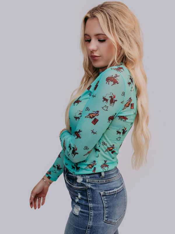 Merigold Kiss Branded LS Mesh Top