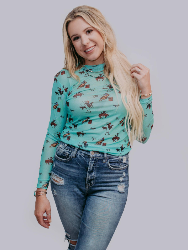 Merigold Kiss Branded LS Mesh Top