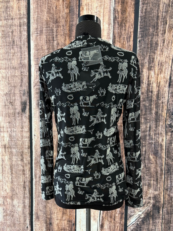 Merigold Kiss Long Sleeve Western Scene Mesh Top