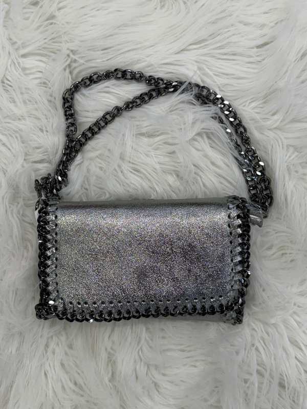 Metallic Grey Italian Leather Crossbody Purse by German Fuentes
