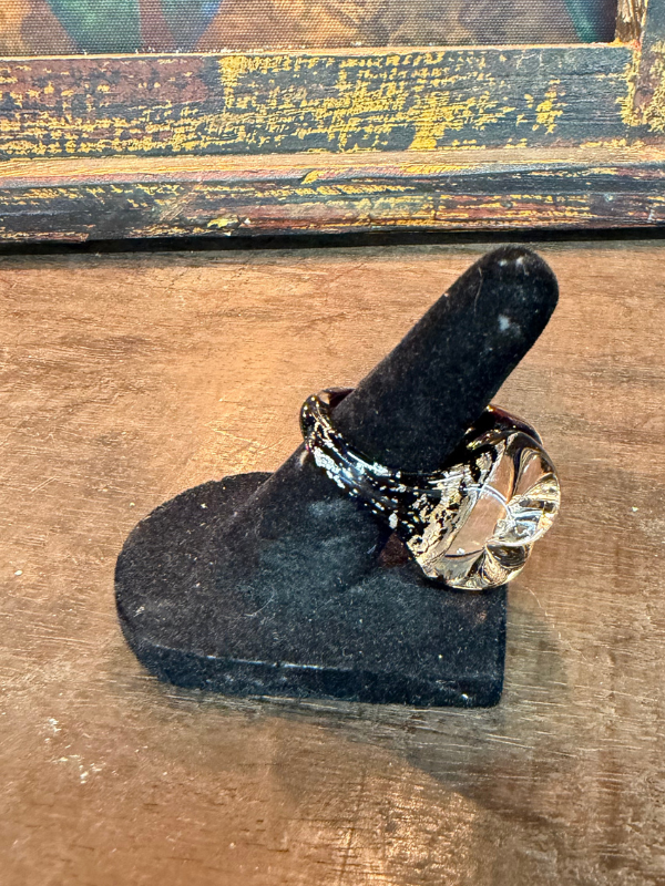 Murano Glass Rose Ring Clear From Mirano Italy