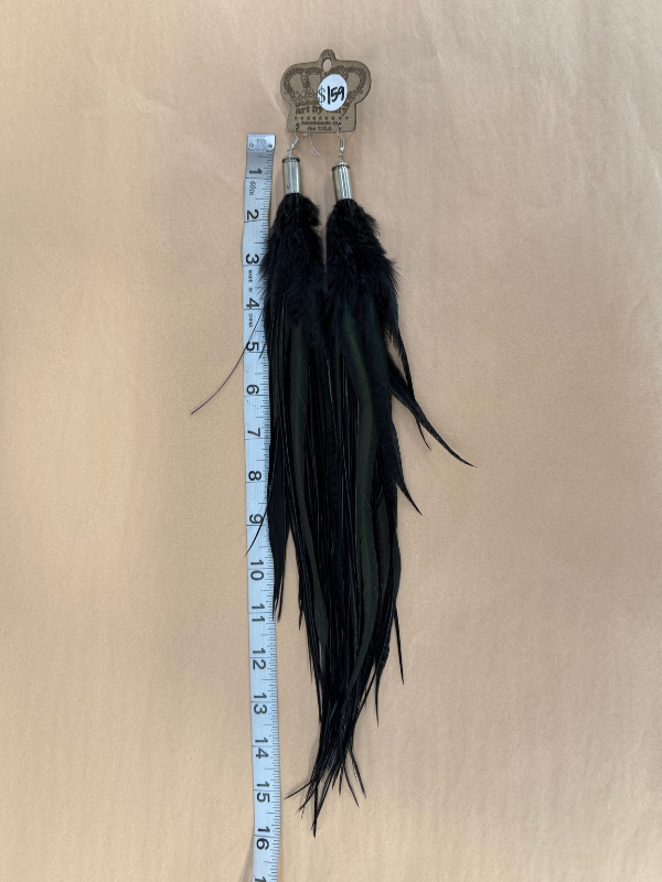 All Black Feather Earrings Art By Amy