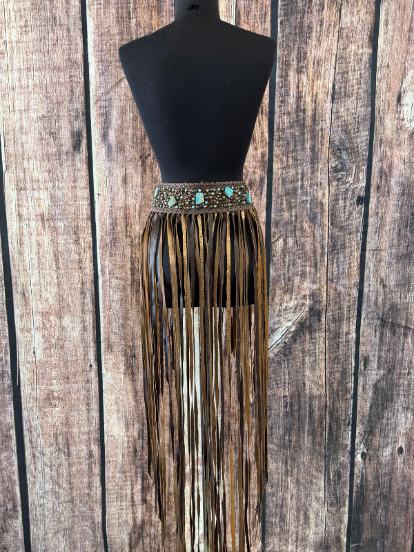 Brown & Turquoise Slab Medium Fringe Kurtmen Belt