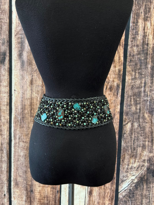 Black & Turquoise Slab Kurtmen Belt
