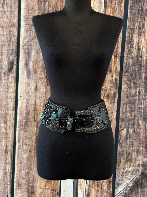 Black & Turquoise Slab Kurtmen Belt
