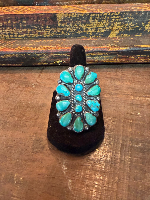 Turquoise Signed Vintage Flower Stealing Silver Ring