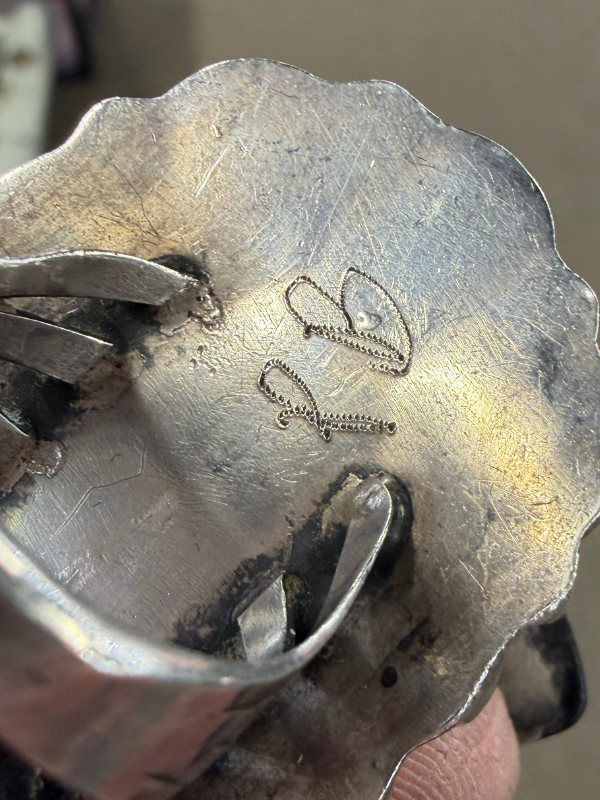 Turquoise Signed Vintage Flower Stealing Silver Ring