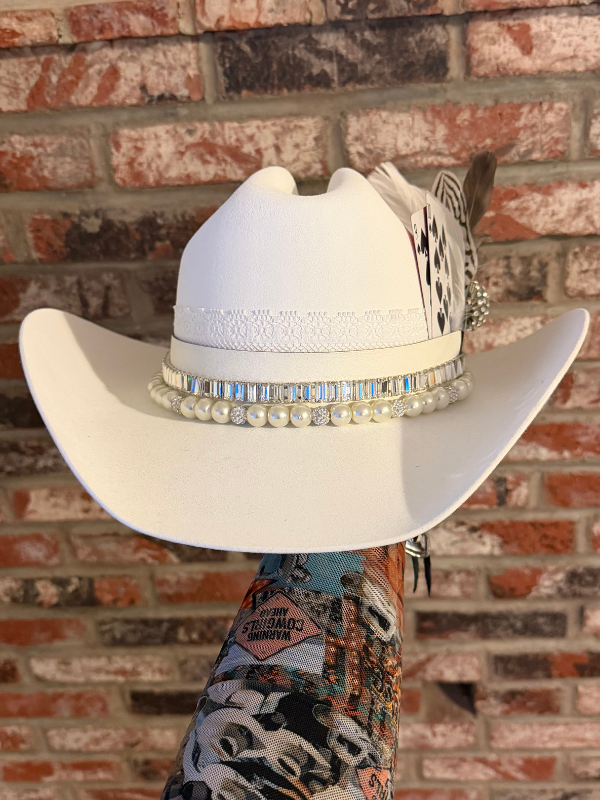 Beaver White Pearl Fedora Hat by Art By Amy