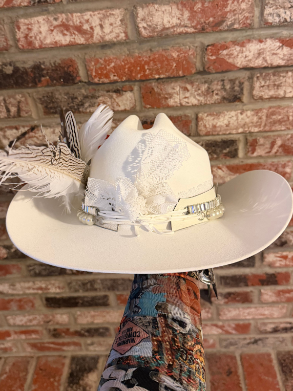 Beaver White Pearl Fedora Hat by Art By Amy