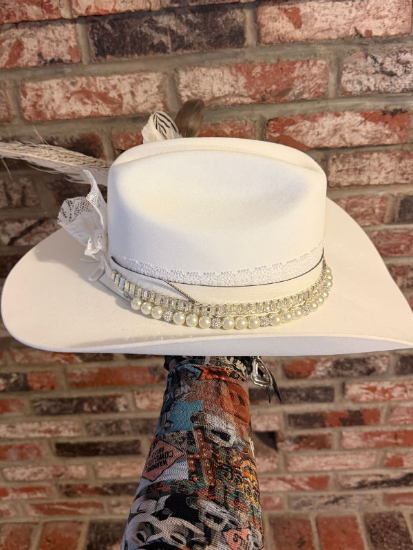 Beaver White Pearl Fedora Hat by Art By Amy