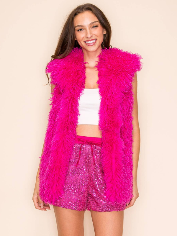 W.A.Y. --Wonderful And Young Mongolian Lamb Faux Fur Lapel Vest Hot Pink