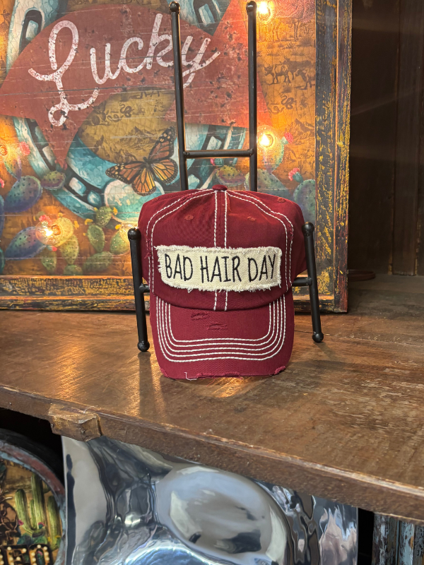 Bad Hair Day Washed Vintage Ball Cap Wine Red
