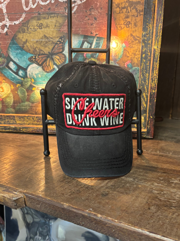 Save Water Drink Wine Vintage Ballcap One Size Adjustable Black