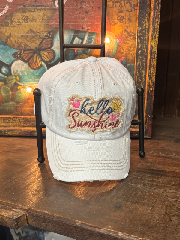Hello Sunshine Washed Vintage Baseball Cap White