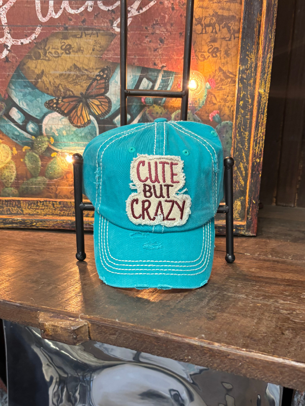 Turquoise Cute But Crazy Vintage Baseball Cap