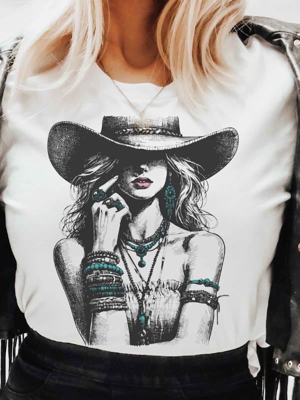 Turquoise Cowgirl T-Shirt With Crystals